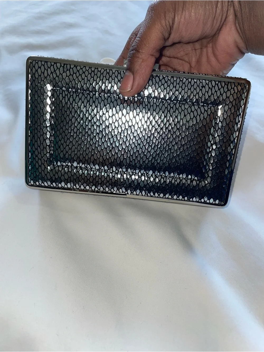 White House Black Market Three Way Clutch - Silver Snakeskin Print - Picture 4 of 7